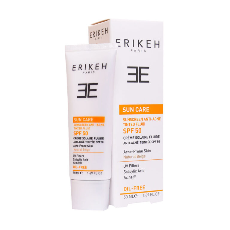 فلوئید ضد آفتاب و ضد جوش SPF50 بژ طبیعی مناسب پوست مستعد آکنه 50 میلی لیتر اریکه – Erikeh Sunscreen SPF50 Anti Acne Tinted Fluid Natural Beige 50 ml