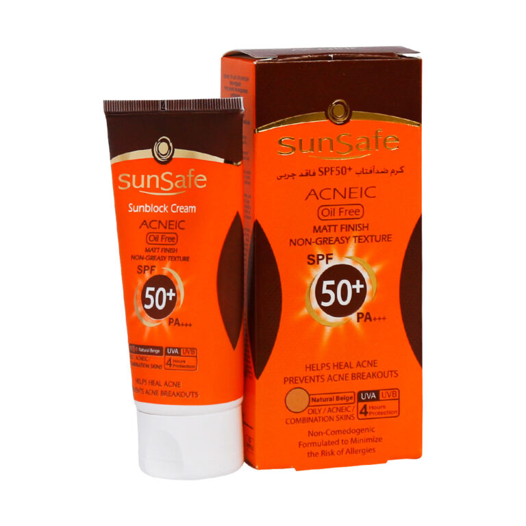 کرم ضد آفتاب فاقد چربی SPF50 بژ طبیعی مناسب پوست های چرب و آکنه دار 50 میلی لیتر سان سیف – SunSafe Acneic Sunsblock Cream Oil Free SPF50+ Natural Beige 50 ml