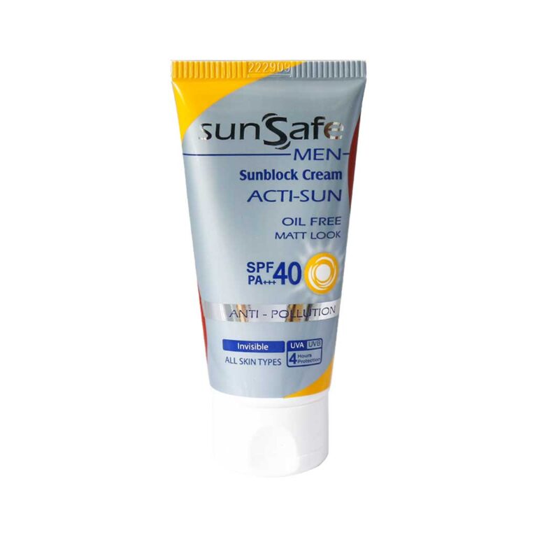 کرم ضد آفتاب فاقد چربی SPF40 بی رنگ مناسب آقایان 50 میلی لیتر سان سیف – SunSafe Acti Sun Men Sunblock Cream SPF40 Oil free 50 ml