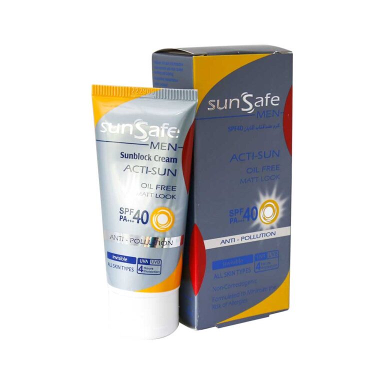 کرم ضد آفتاب فاقد چربی SPF40 بی رنگ مناسب آقایان 50 میلی لیتر سان سیف – SunSafe Acti Sun Men Sunblock Cream SPF40 Oil free 50 ml